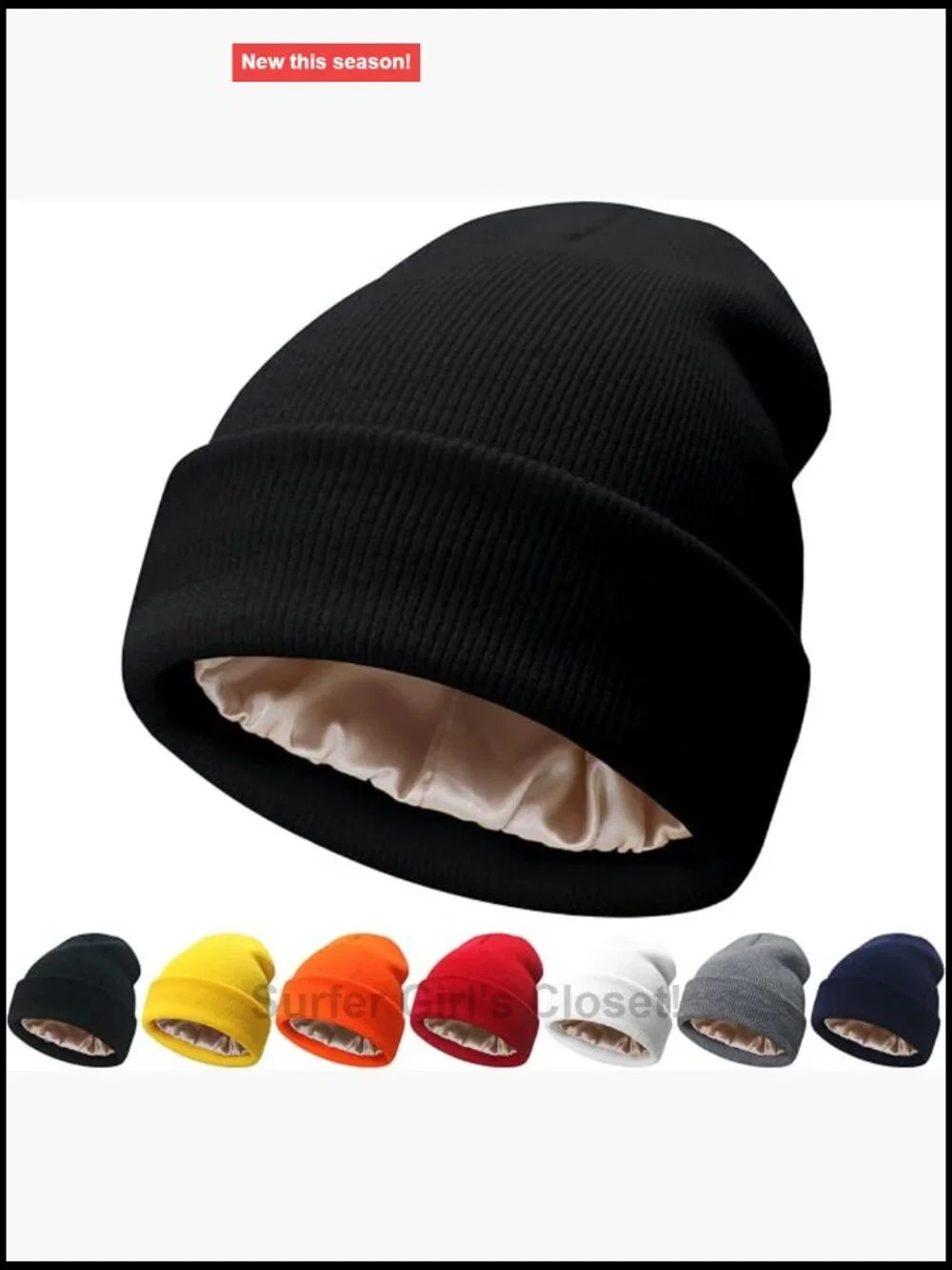Satin Lined Beanie Winter Warm Hat Stretchable Acrylic